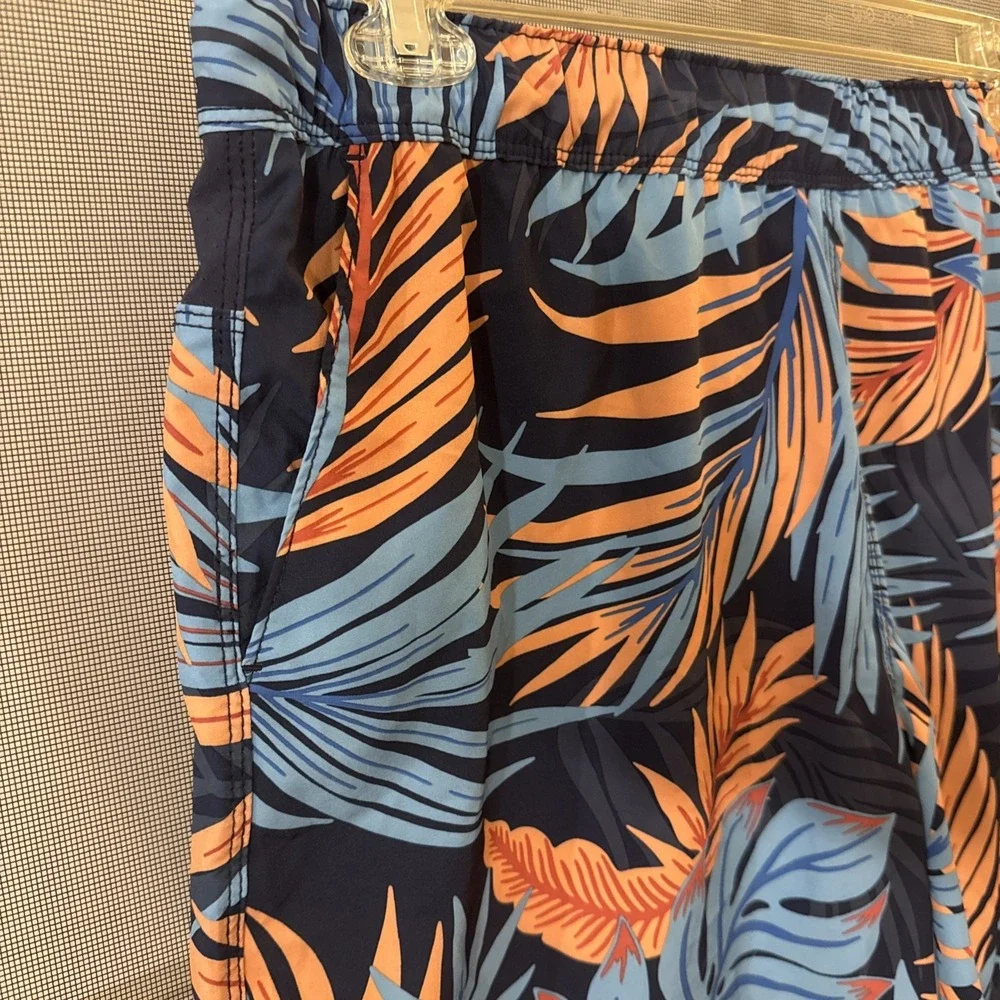 Speedo Swim Trunks Men's XL Blue Orange Tropical Print Elastic‎ Waist